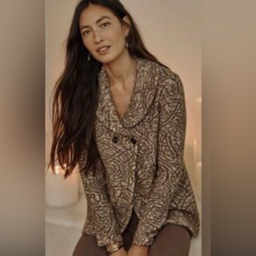 J. Jill Pure Jill Sweater Cardigan Jacket Blazer Mocha Paisley Sz S Boho Baroque